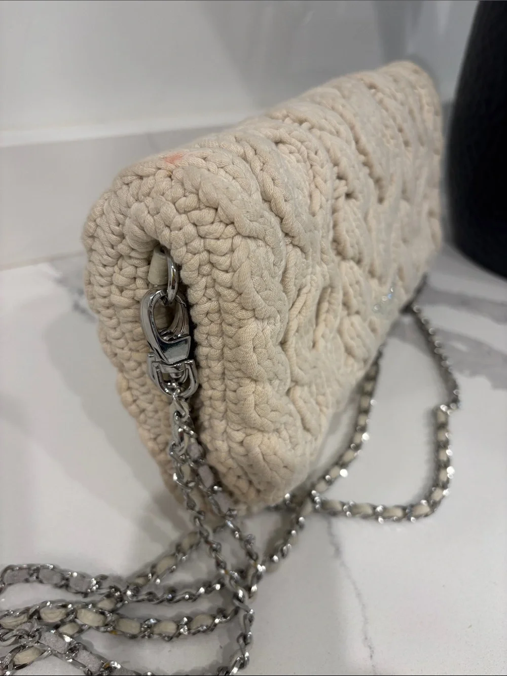 Zadig & Voltaire Cream Knit Chain Crossbody Bag
